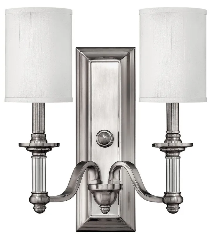 Casa Padrino Jugendstil Doppel Wandleuchte Silber / Weiß 39,4 x 17,1 x H. 40 cm - Elegante Hotel & Restaurant Wandlampe - Barock & Jugendstil Wandleuchten Aktuell