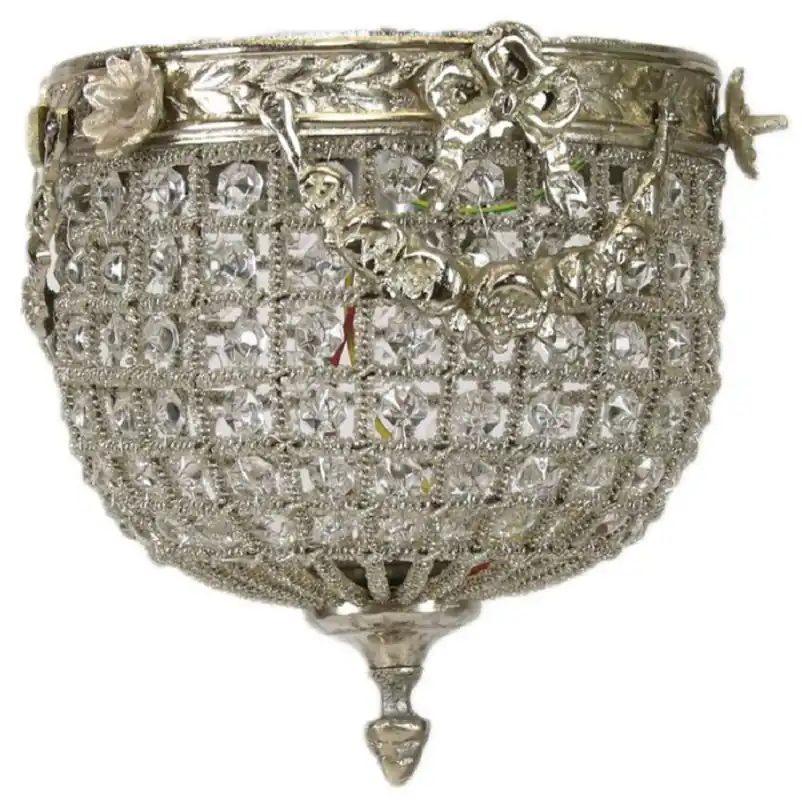 Casa Padrino Barock Kristall Deckenleuchte Silber Ø 20 cm - Runde Deckenlampe im Barockstil - Barock Leuchten - Edel & Prunkvoll Finale Aktion