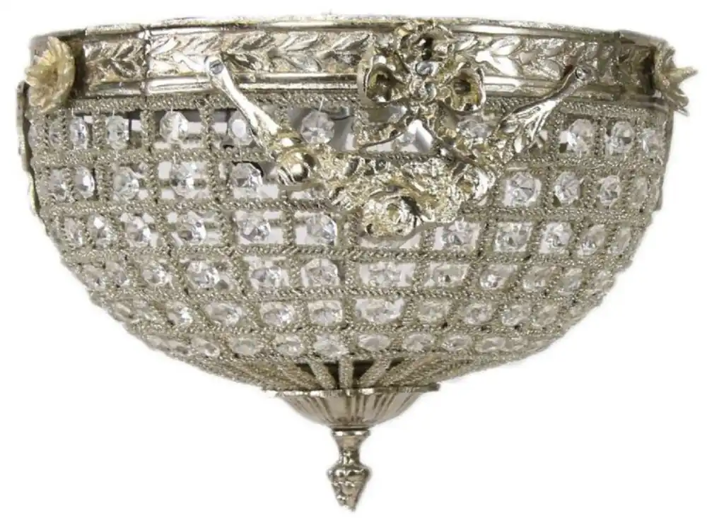 Neu Casa Padrino Barock Kristall Deckenleuchte Silber Ø 30 cm - Runde Deckenlampe im Barockstil - Barock Leuchten - Edel & Prunkvoll