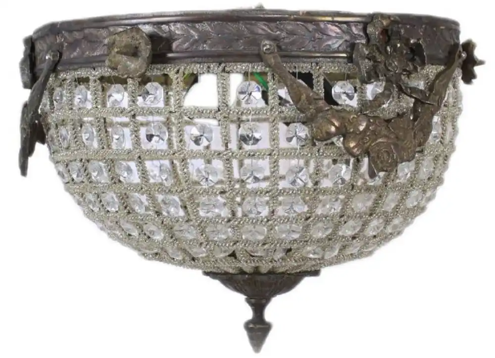 Letzte Chance Casa Padrino Barock Kristall Deckenleuchte Oxidiert Ø 30 cm - Runde Deckenlampe im Barockstil - Barock Leuchten - Edel & Prunkvoll