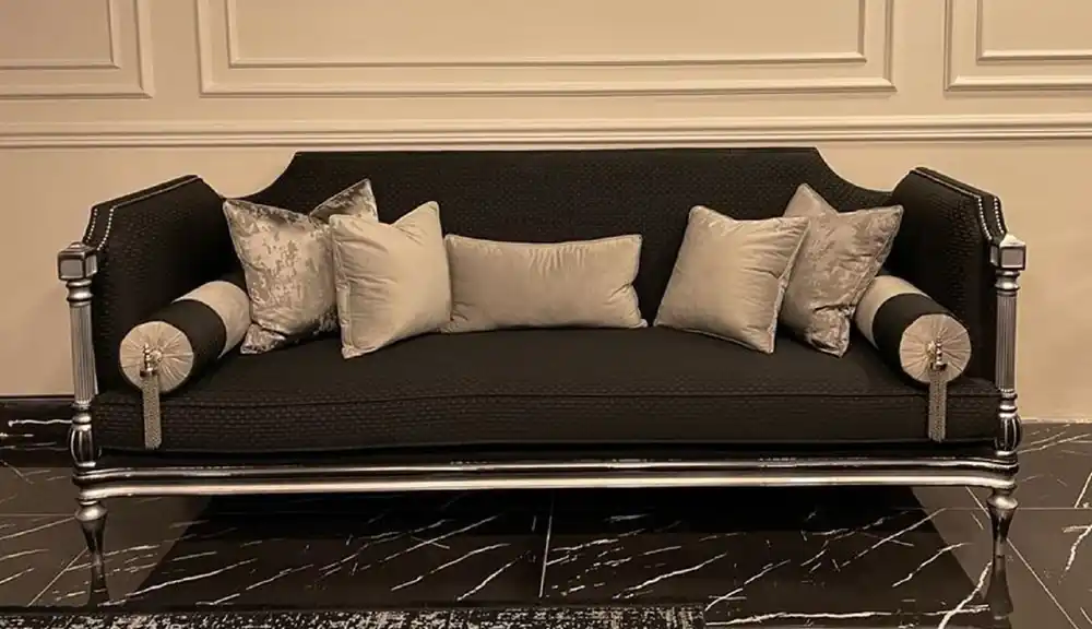 Neu Casa Padrino Luxus Barock Sofa Schwarz / Silber - Handgefertigtes Wohnzimmer Sofa im Barockstil - Barock Wohnzimmer Möbel