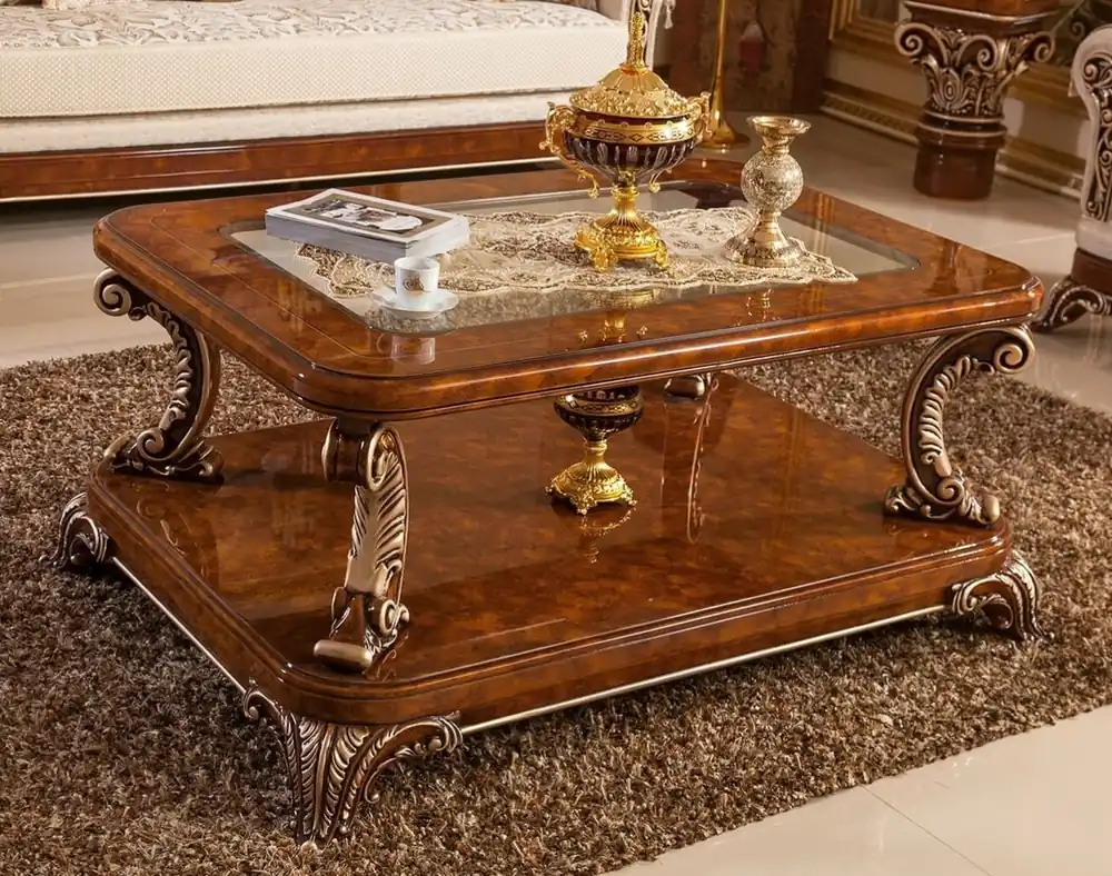 Top-Seller Casa Padrino Luxus Barock Couchtisch mit Glasplatte Braun / Bronze - Prunkvoller Massivholz Wohnzimmertisch im Barockstil - Barock Wohnzimmer Möbel - Edel & Prunkvoll