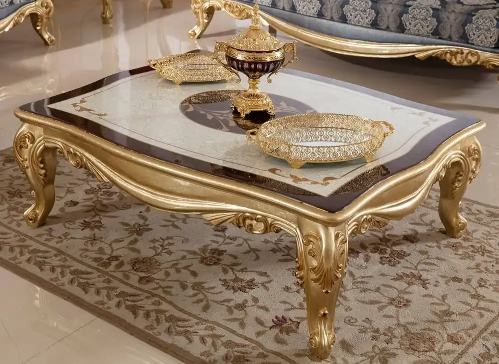 Casa Padrino Luxus Barock Couchtisch Weiß / Braun / Gold - Prunkvoller Massivholz Wohnzimmertisch im Barockstil - Barock Wohnzimmer Möbel - Edel & Prunkvoll Knallerangebot