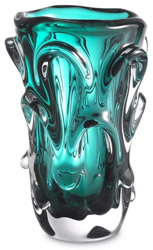 Markenware Casa Padrino Luxus Glas Vase Türkis Ø 20 x H. 31 cm - Moderne Deko Blumenvase - Deko Accessoires - Luxus Kollektion