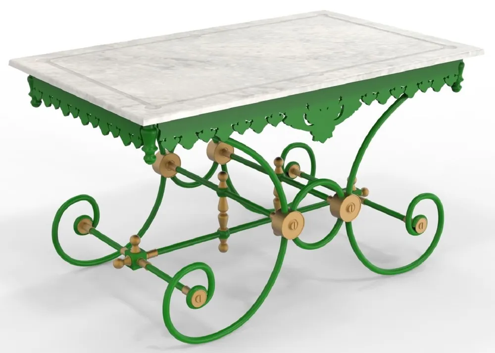 Casa Padrino Jugendstil Gartentisch 130 x 80 x H. 75 cm - Verschiedene Farben - Nostalgischer Schmiedeeisen Garten & Terrassen Tisch mit Marmorplatte - Jugendstil Garten & Terrassen Möbel Ausverkauf