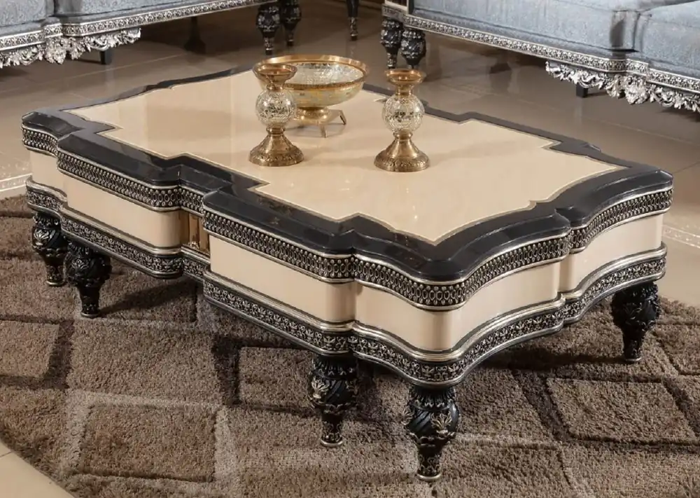 Online Kaufen Casa Padrino Luxus Barock Couchtisch Beige / Schwarz / Gold - Prunkvoller Massivholz Wohnzimmertisch im Barockstil - Barock Wohnzimmer Möbel - Edel & Prunkvoll