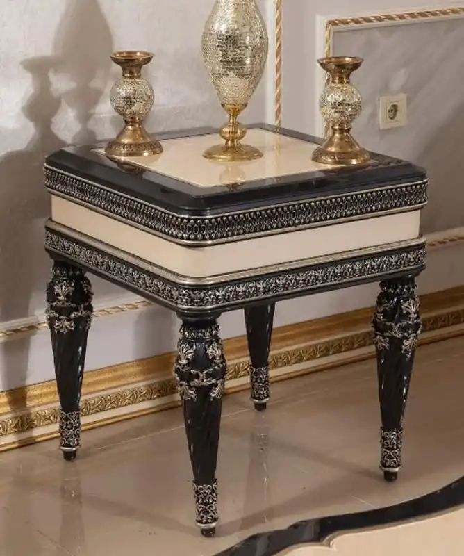 Casa Padrino Luxus Barock Beistelltisch Beige / Schwarz / Gold - Prunkvoller Massivholz Tisch im Barockstil - Barock Wohnzimmer Möbel - Edel & Prunkvoll Letzte Chance
