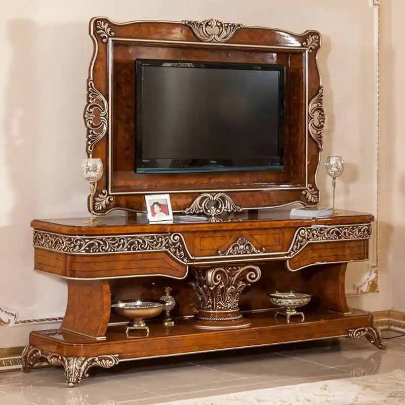 Expressversand Casa Padrino Luxus Barock TV Schrank Braun / Bronzefarben - Prunkvolles Wohnzimmer Sideboard mit Rückwand - Barock Wohnzimmer Möbel - Edel & Prunkvoll