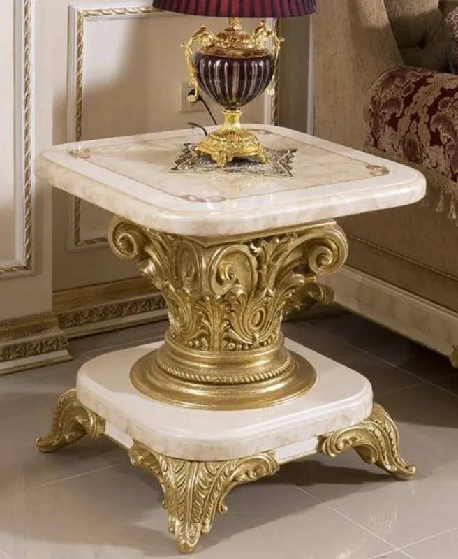 Neu Im Sortiment Casa Padrino Luxus Barock Beistelltisch Weiß / Beige / Gold - Prunkvoller Massivholz Tisch im Barockstil - Barock Wohnzimmer Möbel - Edel & Prunkvoll