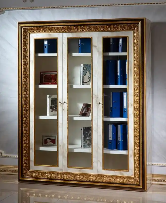 Günstig Casa Padrino Luxus Barock Bücherschrank Weiß / Dunkelbraun / Gold - Prunkvoller Massivholz Schrank mit 3 Glastüren - Handgefertigte Barock Büro Möbel - Edel & Prunkvoll