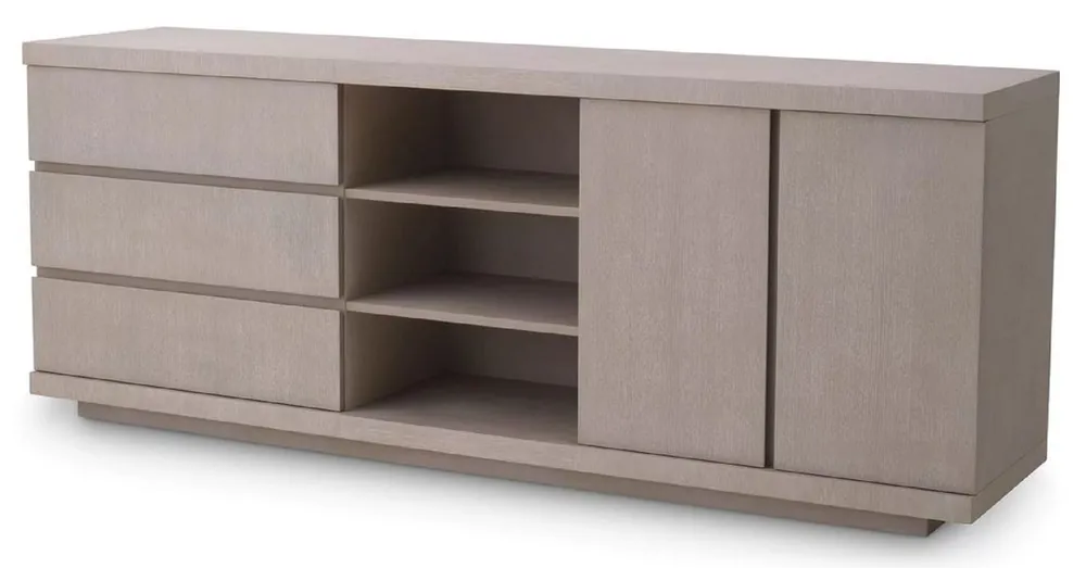 Neue Ware Casa Padrino Luxus Sideboard Grau 220 x 52,5 x H. 85,5 cm - Massivholz Schrank mit 3 Schubladen & 2 Türen - Wohnzimmer & Hotel Möbel - Luxus Qualität