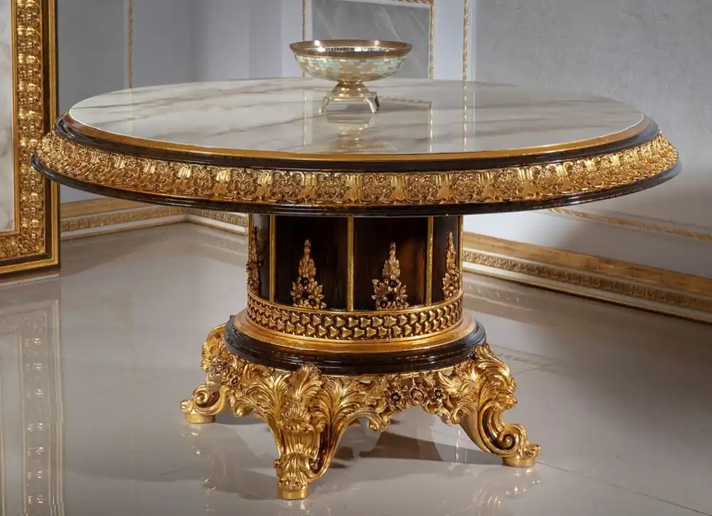 Casa Padrino Luxus Barock Konferenztisch Weiß / Dunkelbraun / Gold - Prunkvoller Massivholz Büro Tisch im Barockstil - Barock Büro Möbel - Edel & Prunkvoll Wochenendangebot