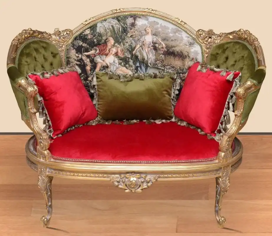 Casa Padrino Barock Sofa Grün / Rot / Mehrfarbig / Gold - Handgefertigtes Wohnzimmer Sofa im Barockstil - Barock Wohnzimmer Möbel Top-Angebot
