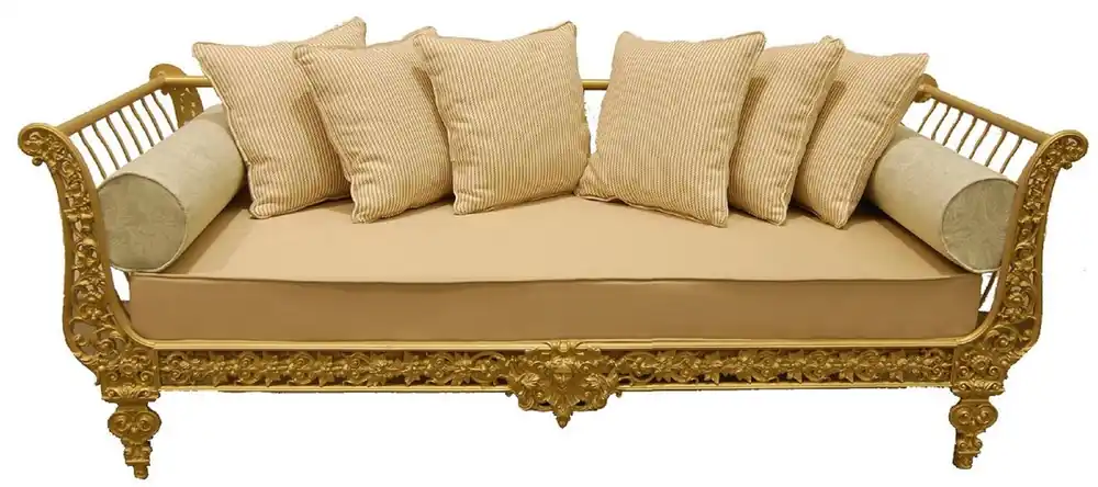 Casa Padrino Luxus Barock Sofa Gold 212 x 87 x H. 77 cm - Handgeschmiedetes Schmiedeeisen Sofa mit Kissen - Wohnzimmer Sofa - Garten Sofa - Terrassen Sofa - Barock Möbel Sofort Bestellen