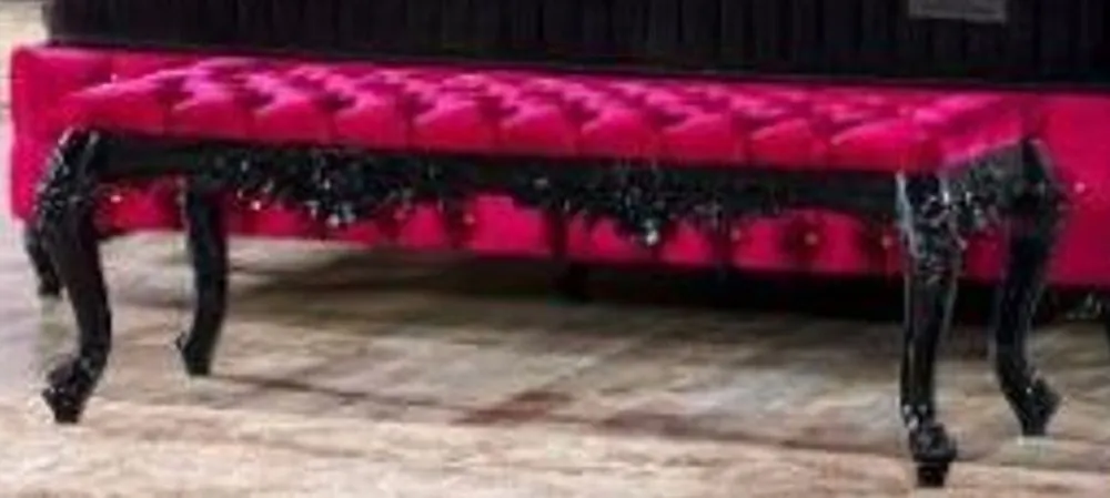 Ausverkauf Casa Padrino Barock Sitzbank Pink / Schwarz - Gepolsterte Massivholz Bank mit edlem Samtstoff - Handgefertigte Barock Möbel - Edel & Prunkvoll