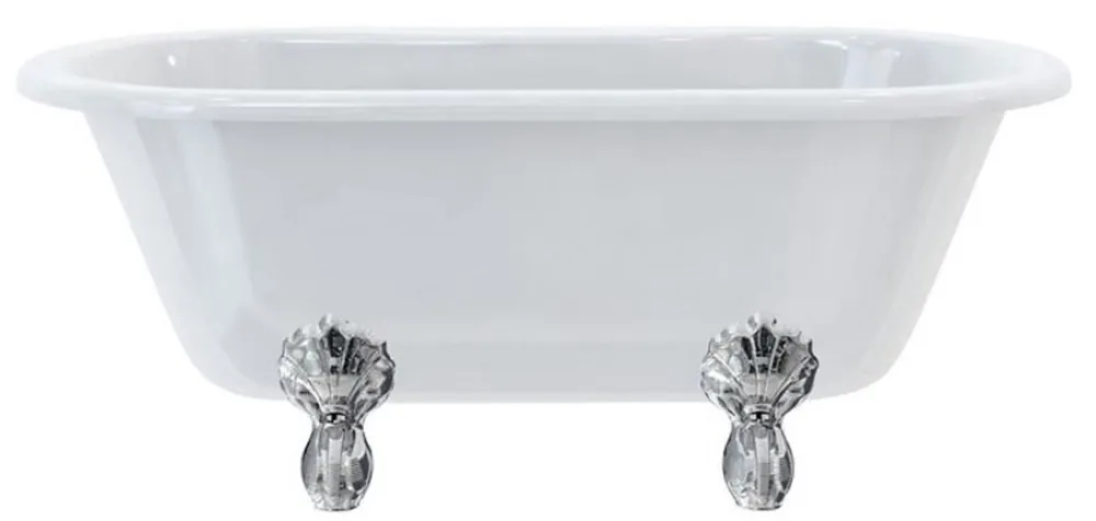 Highlight Casa Padrino Luxus Jugendstil Badewanne Weiß / Silber 150 x 75 x H. 63,5 cm - Freistehende Retro Acryl Badewanne - Retro Badezimmer Möbel