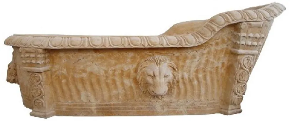 Zertifiziert Casa Padrino Luxus Barock Badewanne Löwenkopf Gelb 180 x 95 x H. 75 cm - Freistehende Marmor Badewanne - Barock Bad Accessoires - Edel & Prunkvoll