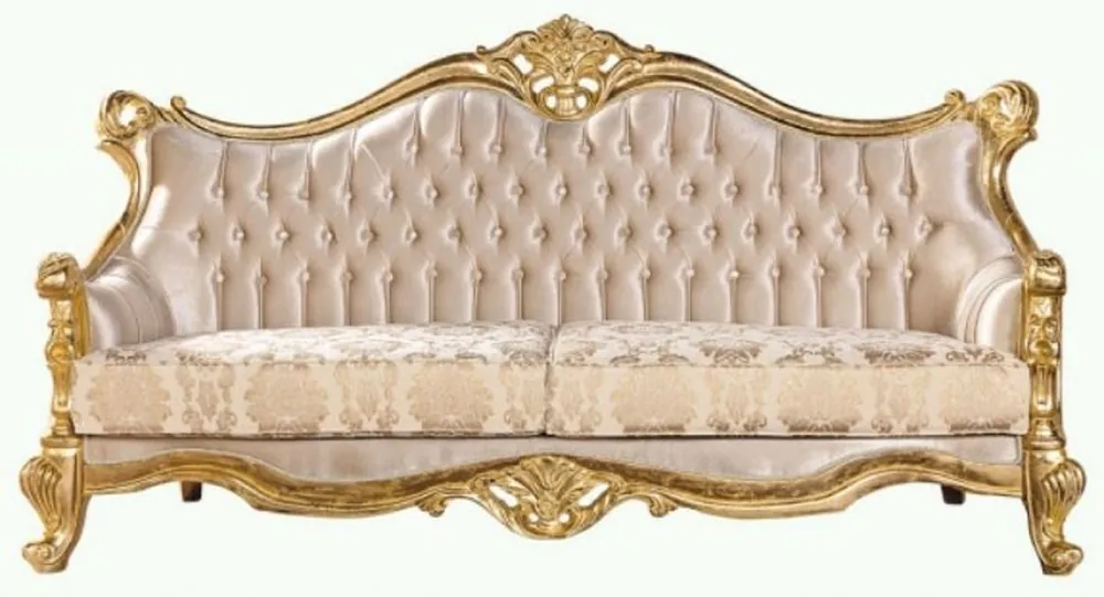 Top-Preis Casa Padrino Luxus Barock Sofa Beige / Gold - Prunkvolles Wohnzimmer Sofa mit Muster - Barock Wohnzimmer Möbel - Edel & Prunkvoll