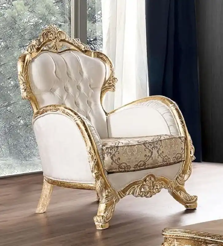 Direkt Vom Hersteller Casa Padrino Luxus Barock Wohnzimmer Sessel Weiß / Mehrfarbig / Antik Gold - Prunkvoller Sessel mit elegantem Muster - Handgefertigte Barock Wohnzimmer Möbel