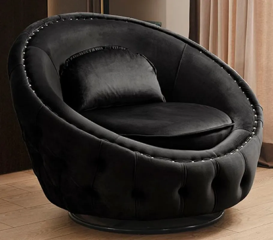 Heißes Angebot Casa Padrino Luxus Chesterfield Drehsessel Schwarz Ø 90 cm - Moderner Chesterfield Wohnzimmer Sessel - Luxus Chesterfield Wohnzimmer Möbel