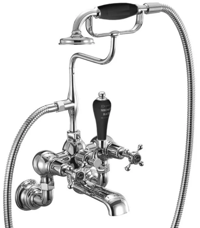Nur Für Kurze Zeit Casa Padrino Luxus Jugendstil Aufputz Badewannenarmatur Silber / Schwarz H. 46,95 cm - Nostalgische Messing Badewannen Armatur mit Handbrause - Nostalgisches Badezimmer Zubehör