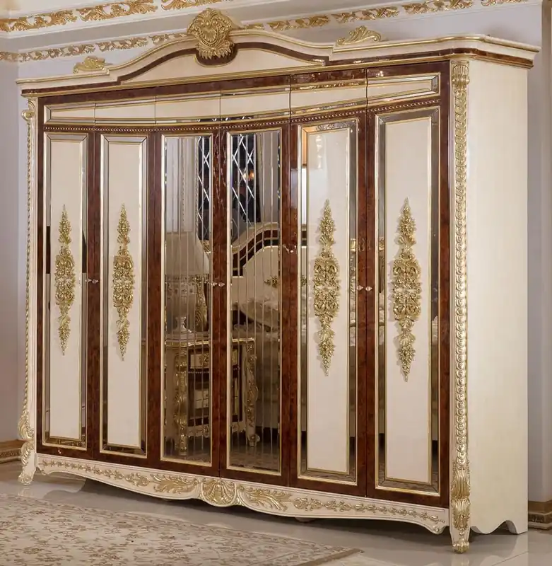 Sichere Zahlung Casa Padrino Luxus Barock Schlafzimmerschrank Weiß / Beige / Braun / Gold - Prunkvoller Massivholz Kleiderschrank im Barockstil - Barock Schlafzimmer & Hotel Möbel - Edel & Prunkvoll