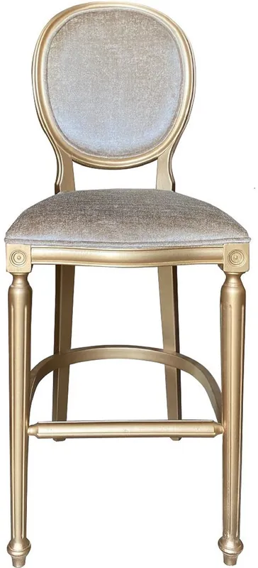 Casa Padrino Barock Barstuhl Gold / Gold - Handgefertigter Massivholz Antik Stil Barhocker mit Samtstoff - Barock Barmöbel Knallerangebot