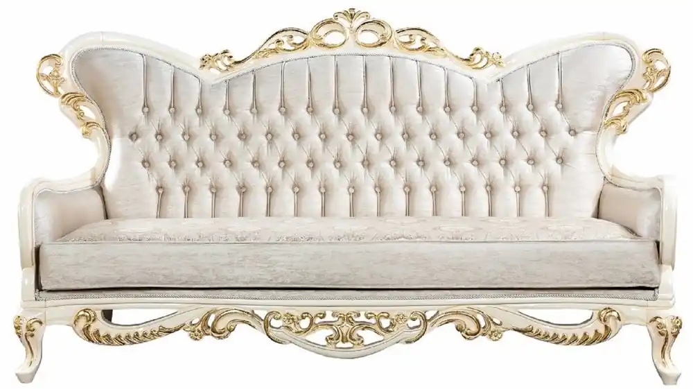 Heißes Angebot Casa Padrino Luxus Barock Sofa Silber / Weiß / Gold - Handgefertigtes Barockstil Wohnzimmer Sofa mit elegantem Muster - Prunkvolle Barock Wohnzimmer Möbel