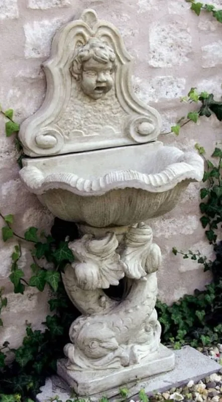 Top-Preis Casa Padrino Jugendstil Wandbrunnen Antik Stil Weißgrau 43 x 60 x H. 125 cm - Eleganter Gartenbrunnen - Gartendeko Stein Brunnen - Barock & Jugendstil Garten Deko Accessoires
