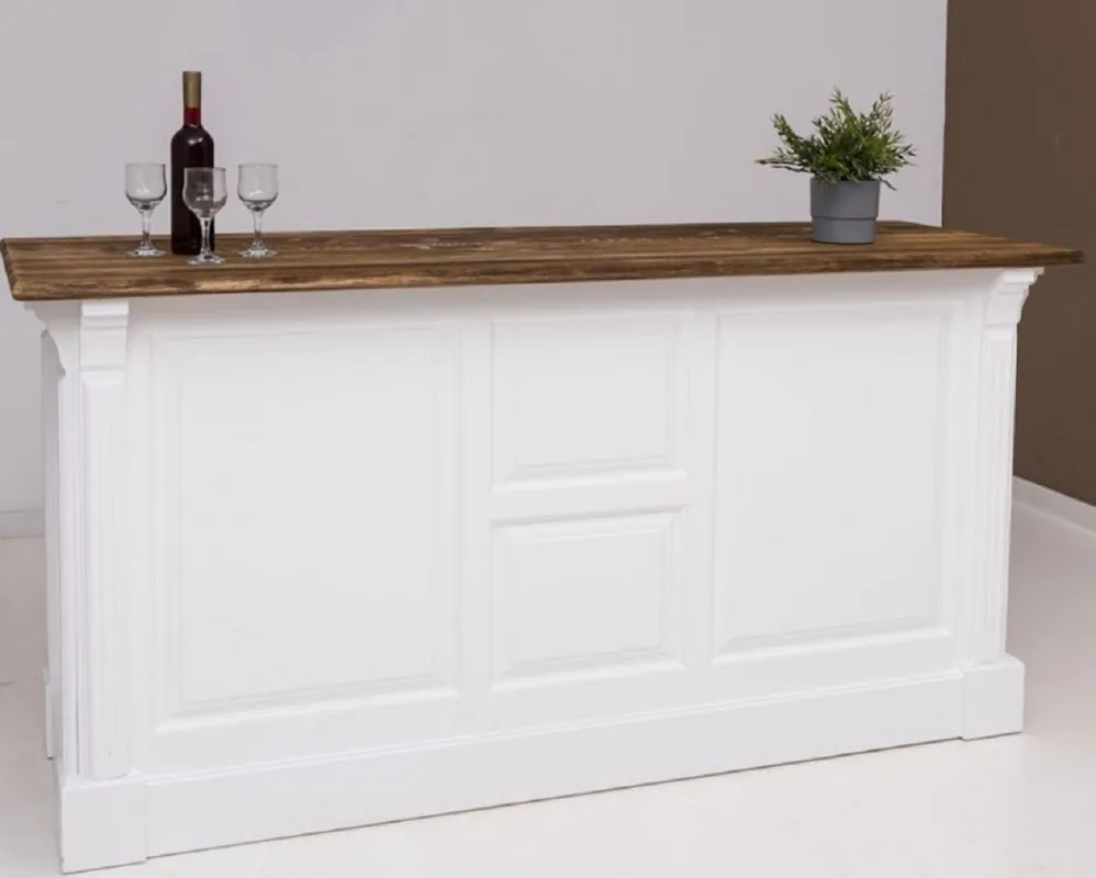 Casa Padrino Landhausstil Bar Theke Weiß / Dunkelbraun 191 x 68 x H. 95 cm - Massivholz Thekentisch - Bartisch - Massivholz Bar Möbel im Landhausstil Bestpreis