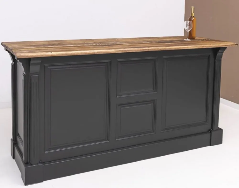 Wochenendangebot Casa Padrino Landhausstil Bar Theke Schwarz / Braun 191 x 68 x H. 95 cm - Massivholz Thekentisch - Bartisch - Massivholz Bar Möbel im Landhausstil