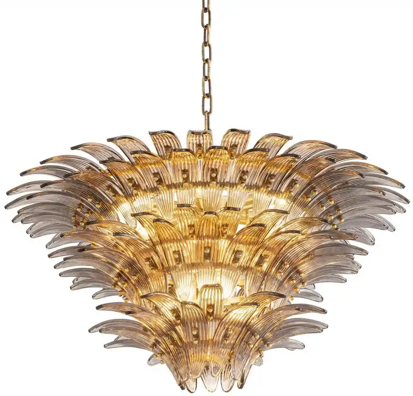 Casa Padrino Luxus Glas Kronleuchter Messing / Grau Ø 80 x H. 41 cm - Runder Hotel & Restaurant Kronleuchter - Luxus Qualität Rabatt