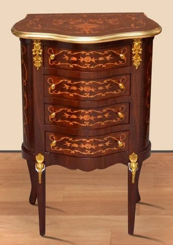 Versand Am Gleichen Tag Casa Padrino Barock Nachtkommode Dunkelbraun Intarsien / Gold - Handgefertigte Massivholz Kommode im Barockstil - Antik Stil Nachttisch - Beistelltisch mit 4 Schubladen - Barock Möbel