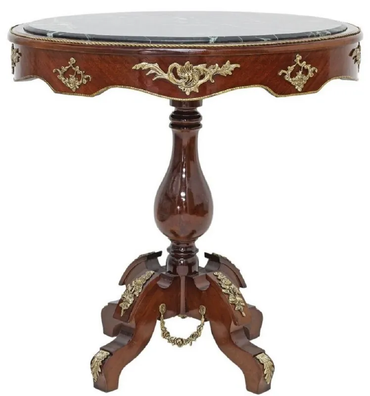 Nur Heute Casa Padrino Barock Beistelltisch Dunkelbraun / Messing / Schwarz - Ovaler Massivholz Antik Stil Tisch mit Marmorplatte - Barock Wohnzimmer Möbel