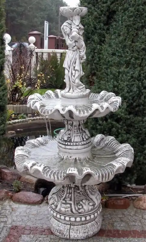 Casa Padrino Jugendstil Springbrunnen Grau Ø 92 x H. 161 cm - Prunkvoller Gartenbrunnen - Gartendeko Brunnen - Barock & Jugendstil Garten Deko Accessoires Top-Seller