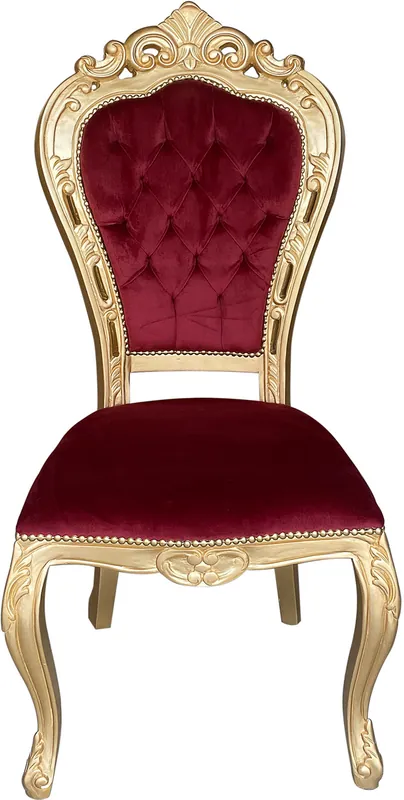 Casa Padrino Luxus Barock Esszimmer Stuhl Bordeauxrot / Gold - Handgefertigter Antik Stil Stuhl mit edlem Samtstoff - Esszimmer Möbel im Barockstil Sonderaktion