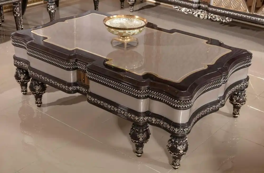 Casa Padrino Luxus Barock Couchtisch Grau / Dunkelbraun / Gold - Prunkvoller Massivholz Wohnzimmertisch im Barockstil - Barock Wohnzimmer Möbel - Edel & Prunkvoll Sichere Zahlung