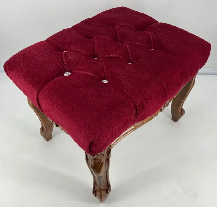 Casa Padrino Barock Fußhocker Bordeauxrot / Braun - Handgefertigter Antik Stil Hocker mit Glitzersteinen - Barockstil Möbel Neue Ware