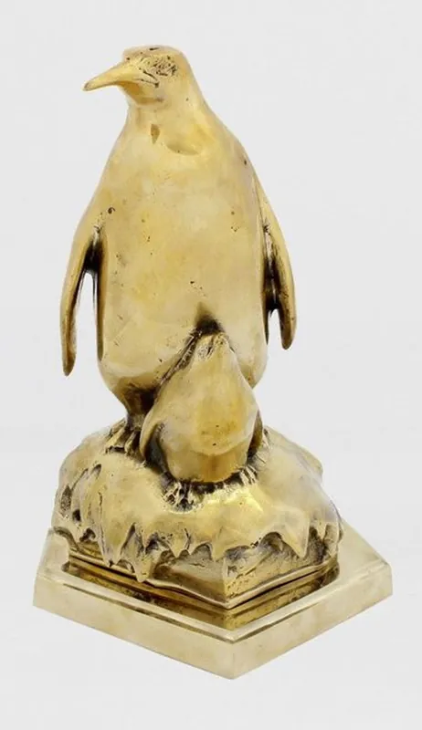 Casa Padrino Luxus Deko Bronze Skulptur Pinguin Mutter mit Kind Gold 22 x 15 x H. 33 cm - Bronze Figur - Deko Figur - Luxus Deko Accessoires Aktuell