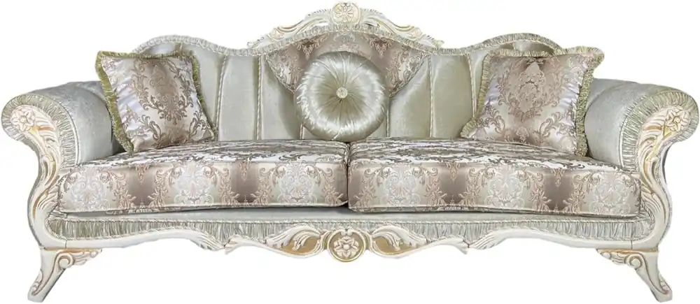 Casa Padrino Luxus Barock Sofa Grün / Weiß / Gold - Prunkvolles Wohnzimmer Sofa mit elegantem Muster - Barock Wohnzimmer Möbel Markenware