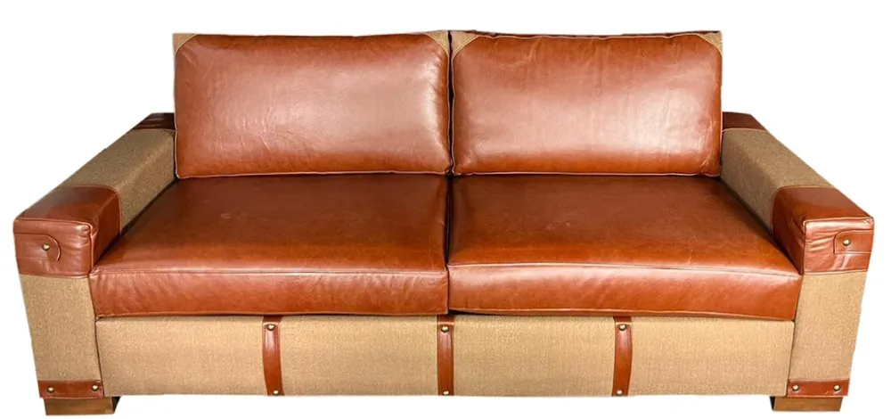 Casa Padrino Luxus Leder Sofa Braun / Beige 212 x 93 x H. 88 cm - Echtleder Wohnzimmer Sofa - Wohnzimmer Möbel - Luxus Kollektion Beliebt