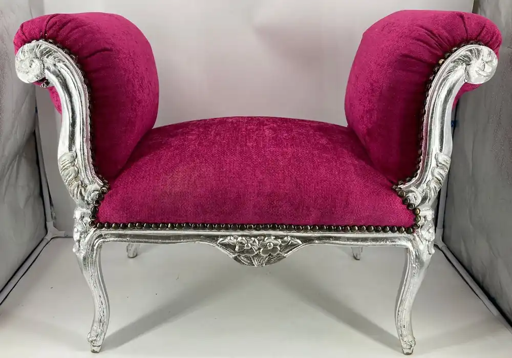 Casa Padrino Barock Schemel Lila / Silber - Handgefertigter Antik Stil Hocker - Barockstil Hocker - Barock Wohnzimmer Möbel Schnäppchen
