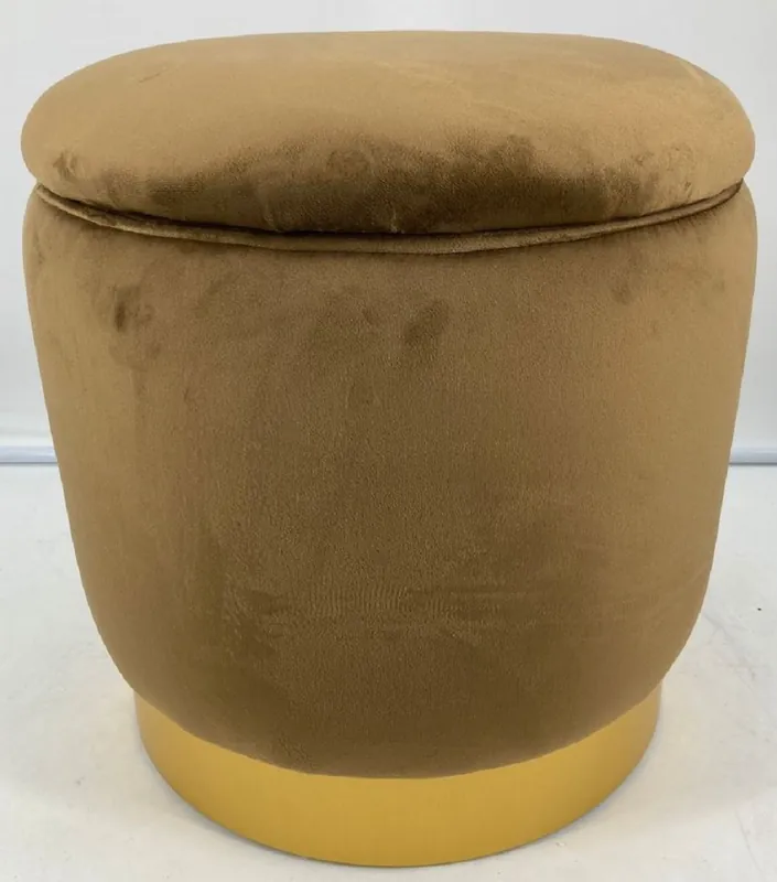 Casa Padrino Luxus Sitzhocker Ocker / Gold Ø 41 x H. 43 cm - Runder Samt Hocker mit Deckel und Stauraum - Wohnzimmer Möbel Preis Gesenkt