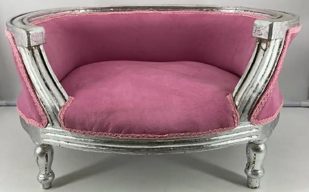 Sale Casa Padrino Barock Hundebett Rosa / Silber - Barock Hundemöbel - Barock Tiermöbel - Prunkvolle Tiermöbel im Barockstil