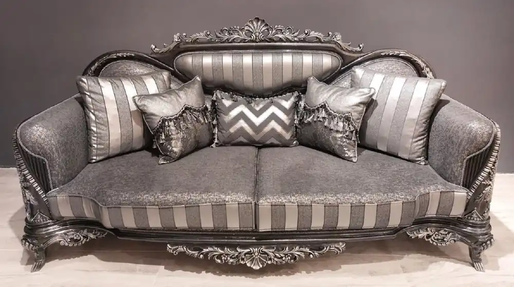 Neu Casa Padrino Luxus Barock Sofa Silber / Grau / Schwarz / Silber - Prunkvolles Wohnzimmer Sofa - Barock Wohnzimmer Möbel - Edel & Prunkvoll