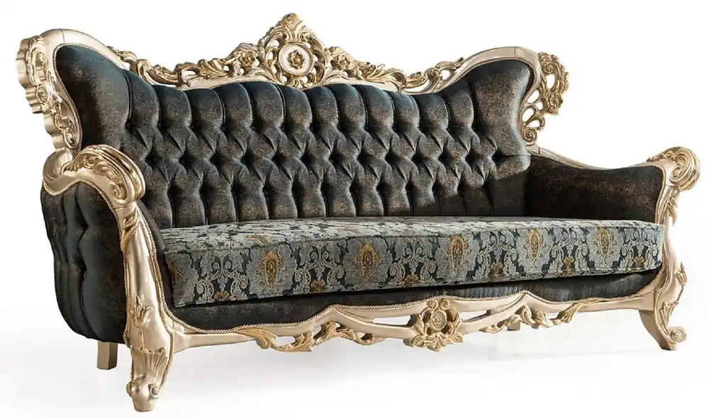 Neuheit Casa Padrino Luxus Barock Sofa Dunkelblau / Türkis / Silber / Gold - Prunkvolles Wohnzimmer Sofa - Barock Wohnzimmer Möbel - Edel & Prunkvoll