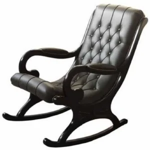 Casa Padrino Luxus Jugendstil Schaukelsessel Schwarz - Handgefertigter Kunstleder Schaukelstuhl mit Armlehnen - Barock & Jugendstil Wohnzimmer & Büro Möbel - Luxus Qualität - Made in Italy Billig