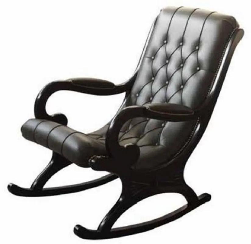 Casa Padrino Luxus Jugendstil Schaukelsessel Schwarz - Handgefertigter Kunstleder Schaukelstuhl mit Armlehnen - Barock & Jugendstil Wohnzimmer & Büro Möbel - Luxus Qualität - Made in Italy Billig