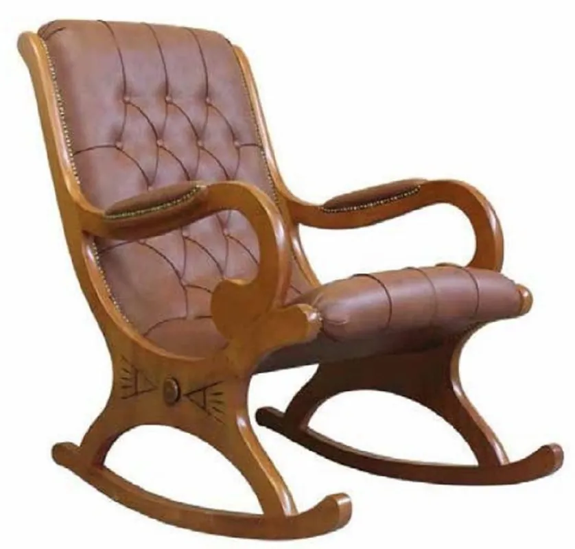 Günstig Casa Padrino Luxus Jugendstil Leder Schaukelsessel Braun - Handgefertigter Echtleder Schaukelstuhl mit Armlehnen - Barock & Jugendstil Leder Wohnzimmer & Büro Möbel - Luxus Qualität - Made in Italy