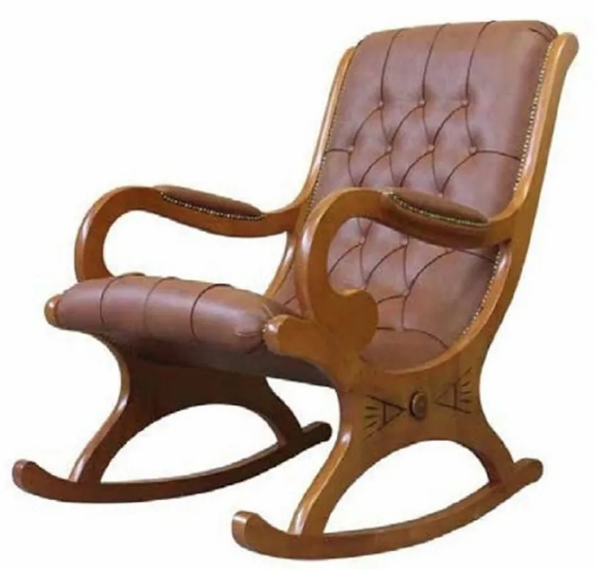 Top-Angebot Casa Padrino Luxus Jugendstil Schaukelsessel Braun - Handgefertigter Kunstleder Schaukelstuhl mit Armlehnen - Barock & Jugendstil Wohnzimmer & Büro Möbel - Luxus Qualität - Made in Italy